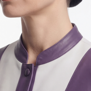 Camisa Casual de Mujer en Cuero Genuino Antiarrugas y Transpirable con Botones de Cuerno, Cuello Alto y Manga Larga, Personalizable - Product Image 4