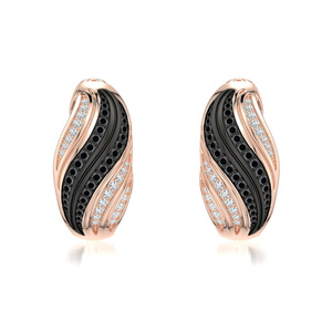 Pendientes de Aro con Ondas de Dos Tonos y Diamantes Negros Naturales Redondos en Oro de 10K, 14K, 18K y Plata 925, 935, Joyería Fina - Product Image 2