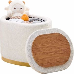 Round <b>Storage</b> Ottoman with Flip Top Lid Multi-Functional Metal Base Side Table Upholstered Vanity <b>Stool</b> with Footrest - Product Image 1