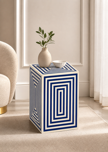 Blue White Resin Side <b>Table</b> <b>Cube</b> End <b>Table</b> Decorative Accent <b>Table</b> for Living Room Bedroom Hotel - Product Image 3