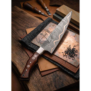 Personalized Custom Handmade Copper Damascus Steel Chef <b>Knife</b> with Rosewood Handle 8" Blade Ambidextrous Design Extra <b>Sharp</b> - Product Image 1