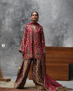 Luxurious <b>Maroon</b> Women's Pakistani 3-Piece Ensemble Intricate Gold Embroidery Premium Cotton Fabric Moisture Wicking Quick Dry - Product Image 2