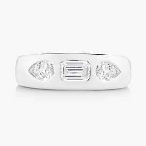 Factory Direct 10k Solid <b>Gold</b> Lab Grown Diamond Statement Band Flush <b>Set</b> Emerald Pear Stone Dome <b>Ring</b> Wide Pinky Band Wholesale - Product Image 4