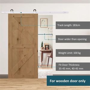 Kit di Montaggio per Porta Scorrevole Rustica da Interno (6 Piedi) - Sistema a Binario in Legno Massello Bianco per Soggiorno - Product Image 5