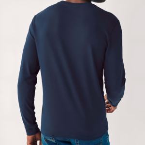 T-shirt à manches longues bleu marine pour homme, en coton mélangé doux et respirant, coupe ajustée décontractée, basique, confortable, haut de mode pour tous les jours - Product Image 2