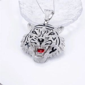 Personalizado Hip Hop Iced Out Diamond Moissanite aleación 925 plata esterlina Tigre colgante collar - Product Image 1