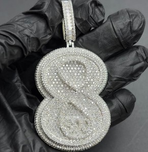 Luxury Number 8 Moissanite Diamond 925 <b>Silver</b> Rhodium Plated Micro Insert Round Brilliant Cut Unisex Everyday Wear <b>Charm</b> Pendant - Product Image 1