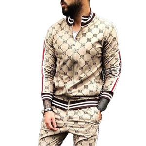 Factory Sale Men's Urban Front Zipper Enclosure Track Suit With Ribbed Hem Cuffs Zip <b>Up</b> Printed Fabric Sublimated Sweat Suit Set - Product Image 1