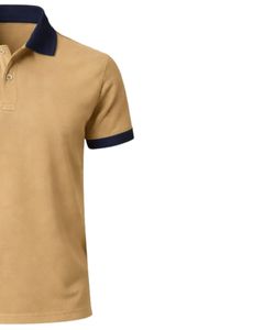 Polo de Algodón para Hombre Color Caqui Personalizado con Cuello y Ribete de Manga en Contraste Azul Marino, Corte Clásico, Casual, Verano, Suministro al por Mayor OEM - Product Image 4