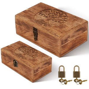Boîte à perles de prière en bois de teck avec incrustation de nacre or/marron, écologique |   Vente en gros d'Aqudus artisanal d'origine indienne Saleem - Product Image 6