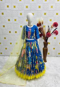 Summer Factory Wholesale High-quality Kids Wedding& Party Special Bright Color Floral Printed Designer Chaniya Choli For Sale - Product Image 3