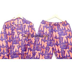 Conjunto de Pijama Elegante con Estampado Floral Hecho a Mano para Mujer, 100% Algodón Puro, Manga Larga, Traje Casual de Verano - Product Image 6