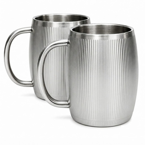 Premium <b>Double</b> <b>Wall</b> Stainless Steel Beer <b>Mug</b> Custom Logo Engraved Metal Tankard Personalized Fluted Coffee Tumbler With Handle - Product Image 5