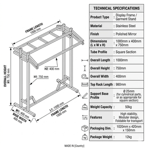 Présentoir métallique robuste pour vêtements Bros, pliable et portable, organisateur de vêtements pour la vente au détail, usine du Vietnam, OEM ODM - Product Image 4
