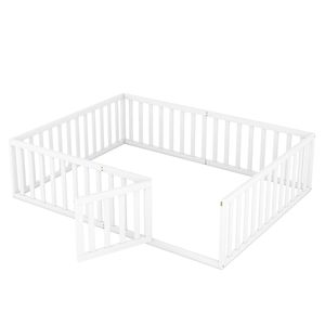 Letto a pavimento in legno Queen Size per bambini, bianco, con recinzione e porta (Vecchio SKU WF289663AAK) - Product Image 6