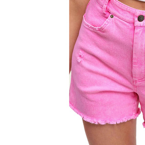 Shorts de Mezclilla Rosa Claro de Cintura Alta con Dobladillo Deshilachado y Diseño Recortado, Resistentes al Viento, de Secado Rápido, con Bolsillos, para Mujer, Ropa Casual de Verano - Product Image 2
