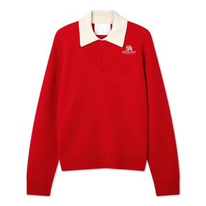 Suéter Polo Rojo para Hombre con Cuello Blanco en Contraste, Tejido de Punto, Informal, Cálido, para Invierno, con Logotipo Personalizado, Fabricante OEM - Product Image 1