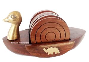 Sous-verres ronds en bois faits à la main Nirmala Handicrafts, Chokor Jem, pour la maison, le bureau, la table, le café, le thé, en provenance du Rajasthan - Product Image 2