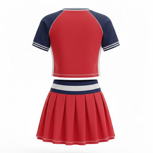 Uniforme de Porristas Personalizado, Conjunto de Falda Plisada de Manga Corta con Bloques de Color Rojo y Azul Marino, Kit para Mujeres Adultas - Product Image 5