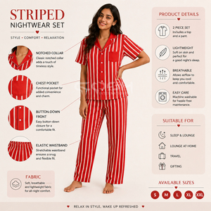 Cosh International Custom Logo Sorority Sisterhood Red <b>White</b> Striped <b>2</b>-<b>Piece</b> Short Sleeve Pajamas <b>Set</b> Classic Turn-Down Collar - Product Image 5