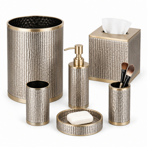 6 Piece Stainless Steel <b>Bathroom</b> <b>Accessory</b> <b>Set</b> Hammered Antique Bronze Hotel Vanity Countertop <b>Set</b> with Soap Dispenser Waste Bin - Product Image 1