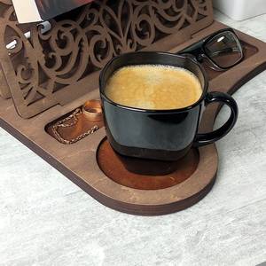 Wooden <b>Book</b> <b>Stand</b> & Bookends Cup <b>Holder</b> Reading Tray Desk Organizer Modern Art Engraved Home Office Coffee Accessory - Product Image 5