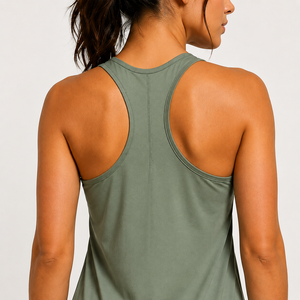 Camiseta Deportiva sin Mangas para Mujer, Cuello Redondo, Color Sólido, Transpirable, Tejida, Estilo Deportivo, Verde, Poliéster y Algodón, con Logotipo Frontal - Product Image 6