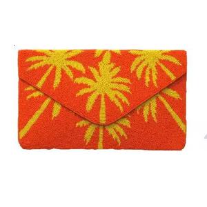 Bolso de Mano de Algodón Hecho a Mano con Patrón de Palmera Amarilla, Bolso Rectangular Naranja con Bordado Artesanal - Product Image 1