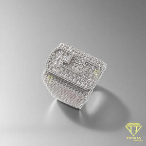 Bague carrée pour homme en argent avec diamants de laboratoire, style cluster, luxueuse, sertie de pierres, bague de déclaration, hip-hop, bague de mariage - Product Image 2