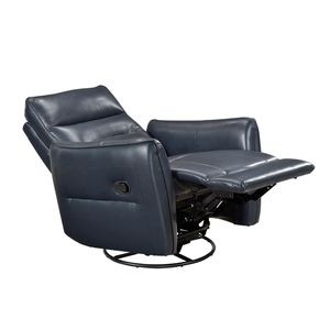 Poltrona Reclinabile in Pelle Blu di Lusso con Movimento Girevole, Arredamento per Soggiorno in Legno Massello - Product Image 4