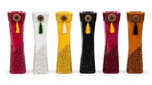 Decorative Resin <b>Flower</b> <b>Pot</b> Planter Tall <b>Rectangular</b> Vase Textured Glitter Beaded Home Decor - Product Image 4