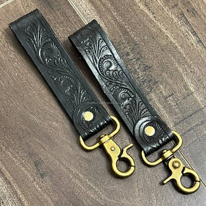 Porte-clés en cuir véritable fait main, style western floral, avec sangle de poignet, personnalisable, vente en gros - Product Image 4