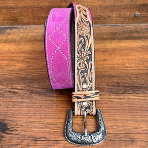 Cinturón de cuero de ante mecanizado a mano con puntada para botas OEM/ODM personalizado para hombres y mujeres cinturones de moda de cuero de vaca genuino de lujo Premium - Product Image 3