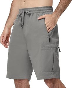 Shorts d'été décontractés pour hommes en polyester tissé extensible, taille mi-haute, avec braguette boutonnée, anti-humidité et résistants à l'eau - Product Image 1