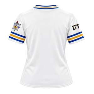 Camiseta de Hockey para Mujer Sigma Gamma Rho, Blanca, con Gráfico de Escudo Personalizado, Cuello en V, Manga Corta, Ropa Deportiva para Hermandades Griegas - Product Image 2