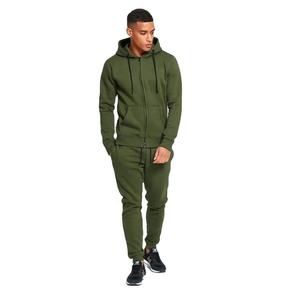 Chándal con Capucha para Hombre, Color Verde Oliva, Cierre de Cremallera, Corte Regular, Color Sólido, Estilo Casual para Otoño, 100% Algodón, Peso Medio - Product Image 1