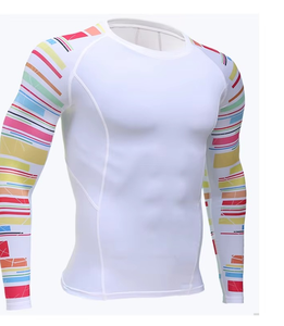 Men's Full Sleeve Rash Guard <b>White</b> With Colorful Striped Print Quick Dry Polyester <b>Compression</b> <b>Shirt</b> - Product Image 4