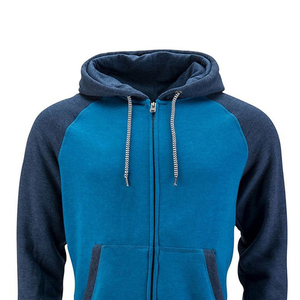 Sudadera con capucha azul marino para hombre, con bloques de color, cierre de cremallera, manga raglán, estilo casual para otoño. - Product Image 4