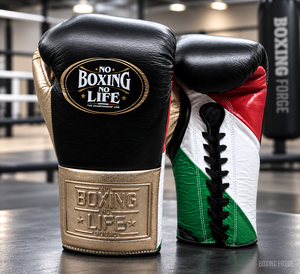 Guantes de Boxeo de Cuero 'No Boxing No Life' con Cordones y Correa para la Muñeca, Transpirables, con Logotipo Personalizado, Equipo de Entrenamiento para Adultos, Color Dorado Personalizado - Product Image 2