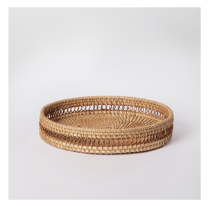 Plateau de service et de rangement en rotin rond tressé à la main avec poignées pour thé, café, collations, petit-déjeuner, plateau en canne pour table à café et à dîner - Product Image 6