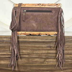 New Design Hand Tooled Suede Leather Fringe Crossbody Bag Women's Multifunctional Envelope Bag Genuine Leather Clutch <b>Handbags</b> - Product Image 5