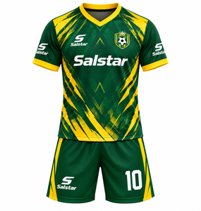 Uniformes de Fútbol Personalizados al por Mayor, Conjuntos de Camisetas de Fútbol Verde y Amarillo con Pantalones Cortos, Ropa Deportiva de Equipo Transpirable de Secado Rápido de Poliéster - Product Image 3