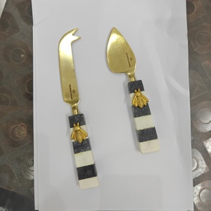 Juego de Cuchillos para Queso de Acero Inoxidable Chapado en Oro, Mango de Mármol, Diseño Moderno y Simple, 5 Pulgadas, Apto para Lavavajillas, para Cocina y Hogar - Product Image 5