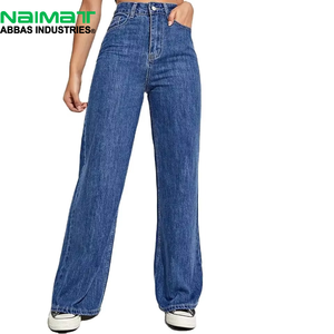 Jean en denim taille haute à jambe large pour femme, coupe droite ample, pantalon en coton bleu, mode décontractée pour femme - Product Image 1