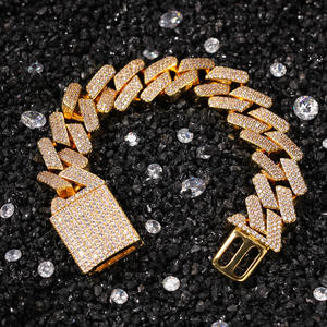 Bracelets pour hommes en argent sterling S925, style hip-hop, avec moissanite et diamants sertis à griffes, chaîne cubaine à bord droit et bracelet gourmette - Product Image 5