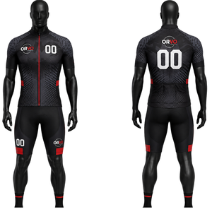 Ensemble maillot et short de cyclisme Orvo Sports unisexe pour adulte, orange et noir, respirant, manches courtes, pour vélo de route, course, équipe personnalisée, OEM - Product Image 1