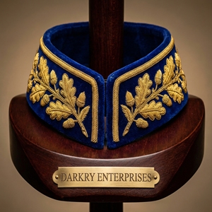 Custom Hand Gold Bullion Embroidery Royal Blue Velvet Stand Collar Wide <b>Wheat</b> Leaf Motif Bespoke Manufacturing Service - Product Image 1