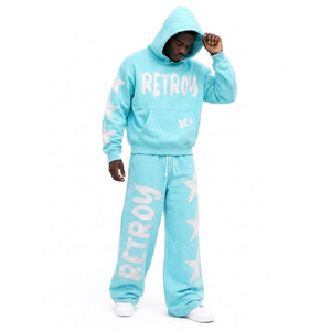 Survêtement à capuche bleu clair à prix abordable, coupe ample, imprimé étoiles, unisexe, décontracté, taille adulte, collection printemps - Product Image 5