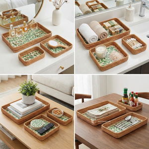 ถาดเสิร์ฟหวาย ถาดสี่เหลี่ยมฝังเปลือกหอย ถาดโมเสกเปลือกหอยมุกสีเขียวใบไม้ สำหรับตกแต่งโต๊ะกาแฟและโต๊ะเครื่องแป้ง - Product Image 6