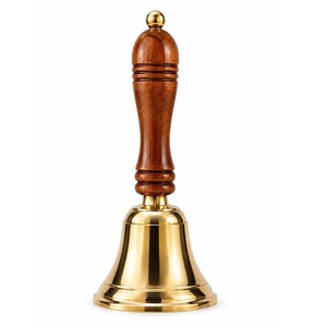Campana de Mano de Latón con Mango de Madera, Acabado Cromado, Campana Decorativa Hecha a Mano, Estilo Vintage, Regalo para el Hogar u Oficina - Product Image 1